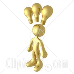 15408 smart and creative gold man with 3 lightbulbs symbolizing ideas above his head